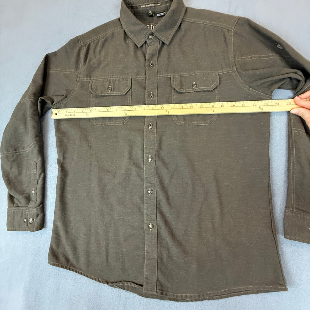 Kuhl Button Up Shirt Mens Large Olive Brown Herringbone Hiking Utility Outdoors - Picture 9 of 14